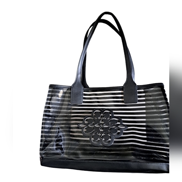 Dolce Vita Handbags - DOLCE VITE Structured black clear PVC stripe open tote shopper bag beach pouch